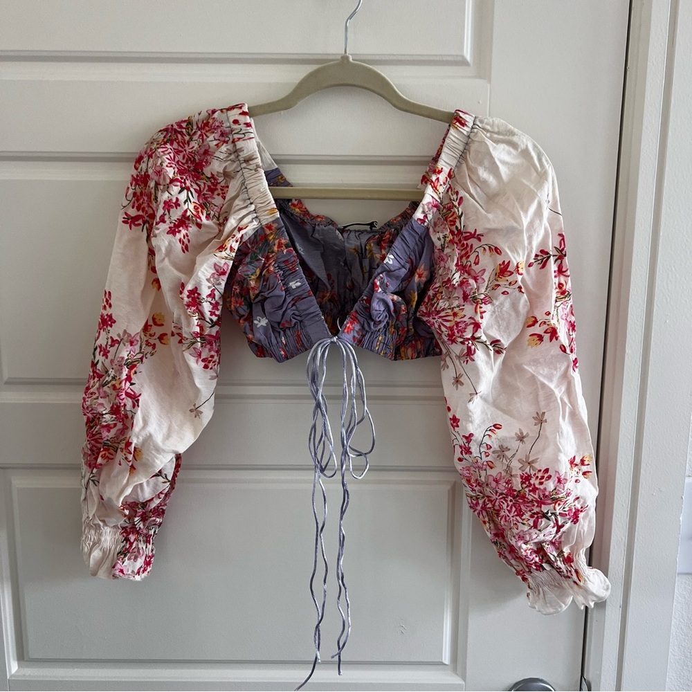 Floral Crop Top Long Sleeves